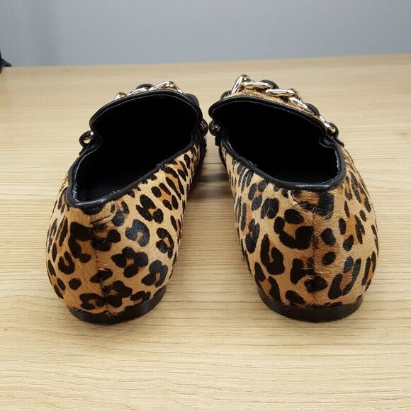 CHICOS Shoes Womens Size 8.5 Leopard Calf Hair Leather Chain Link Flat Loafer - Picture 4 of 6